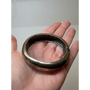 Vintage Silver Tone Chunky Hinged Bangle Bracelet Oval Pin Clasp